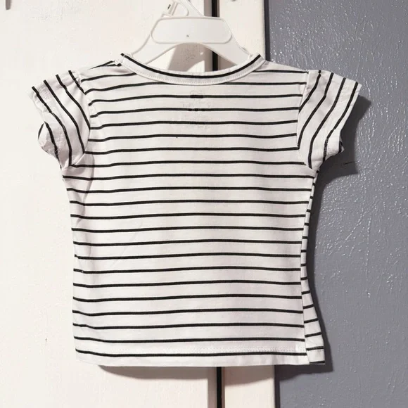 Toddler Girls Black and White Striped Tee - Picture 2 of 5